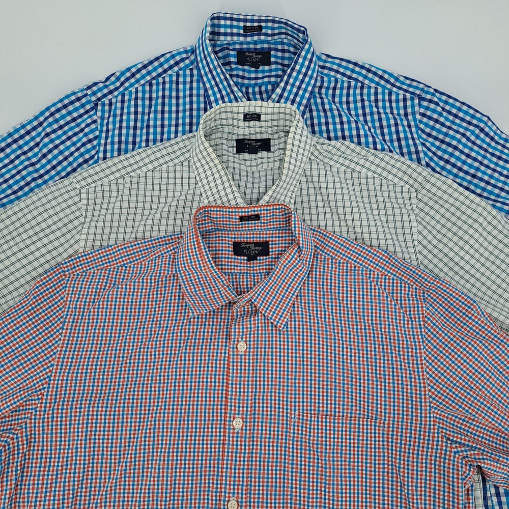 Lot of 3 J Crew Thompson Button Down Shirts Men XL 100% Cotton Blue Orange Green